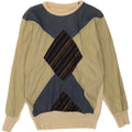 Vintage Mens Boat Neck Jumper Sweater Small Multicoloured Argyle/Diamond