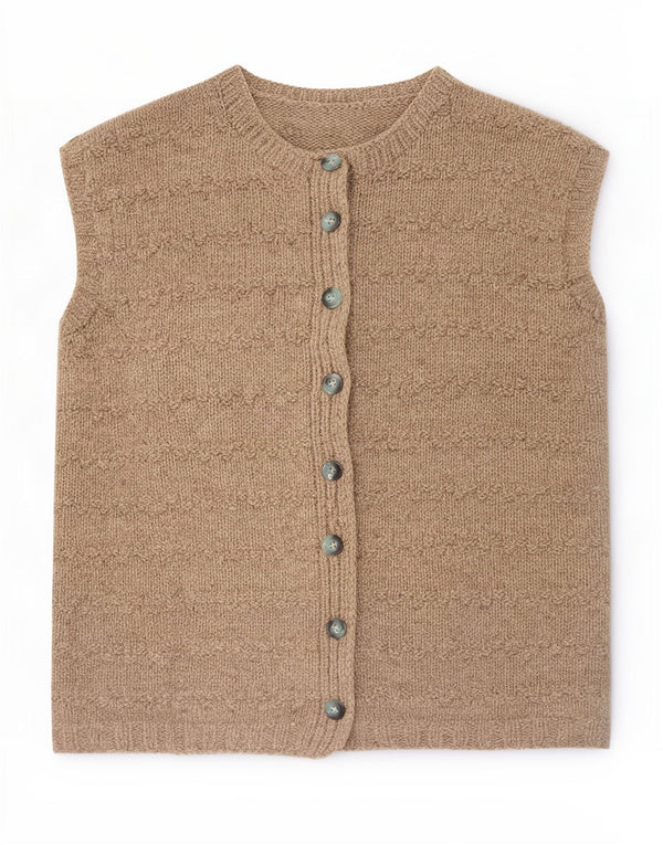 Vintage Womens Sleeveless Cardigan Sweater UK 16 Large Brown