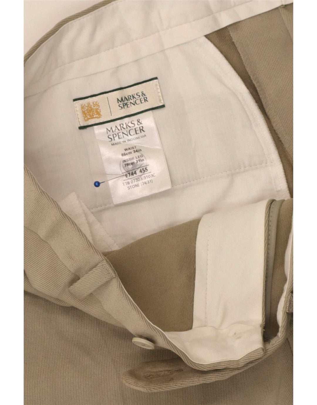Marks & Spencer Mens Straight Suit Trousers W34 L31 Beige Polyester