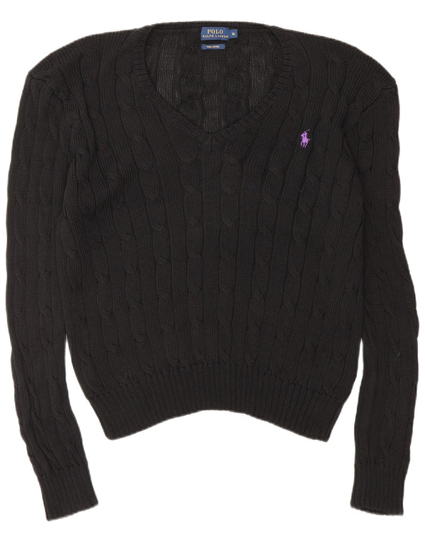 Polo Ralph Lauren Womens V-Neck Jumper Sweater UK 18 XL Black Cotton