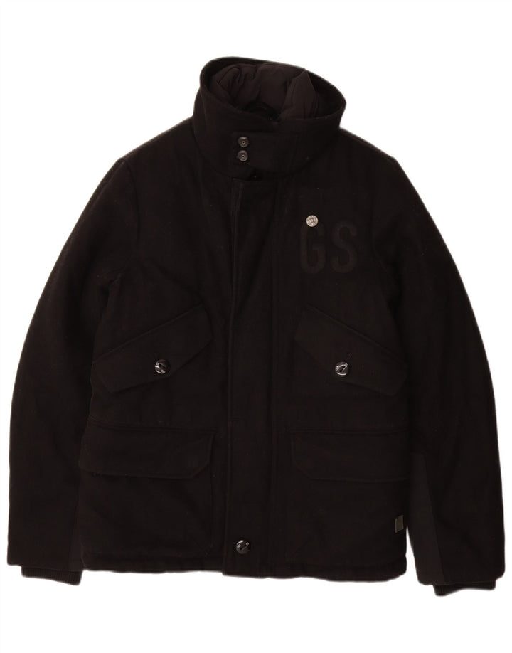 G-Star Mens Graphic Padded Jacket UK 36 Small Black Wool