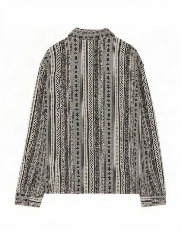 Vintage Mens Shirt Large Grey Striped Viscose