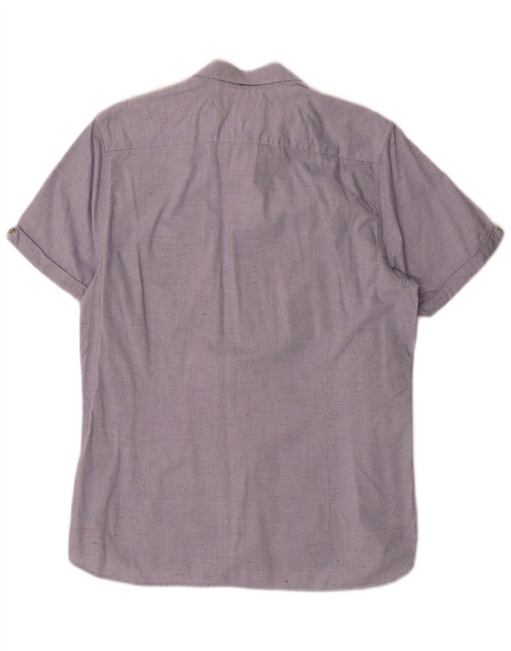 Ted Baker Mens Short Sleeve Shirt Size 4 Large Blue Flecked Cotton