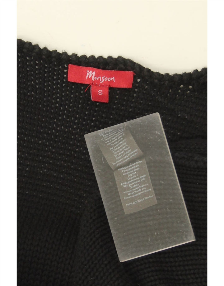 MONSOON Womens Longline Open Cardigan Sweater UK 8 Small Black Cotton Vintage Monsoon and Second-Hand Monsoon from Messina Hembry 