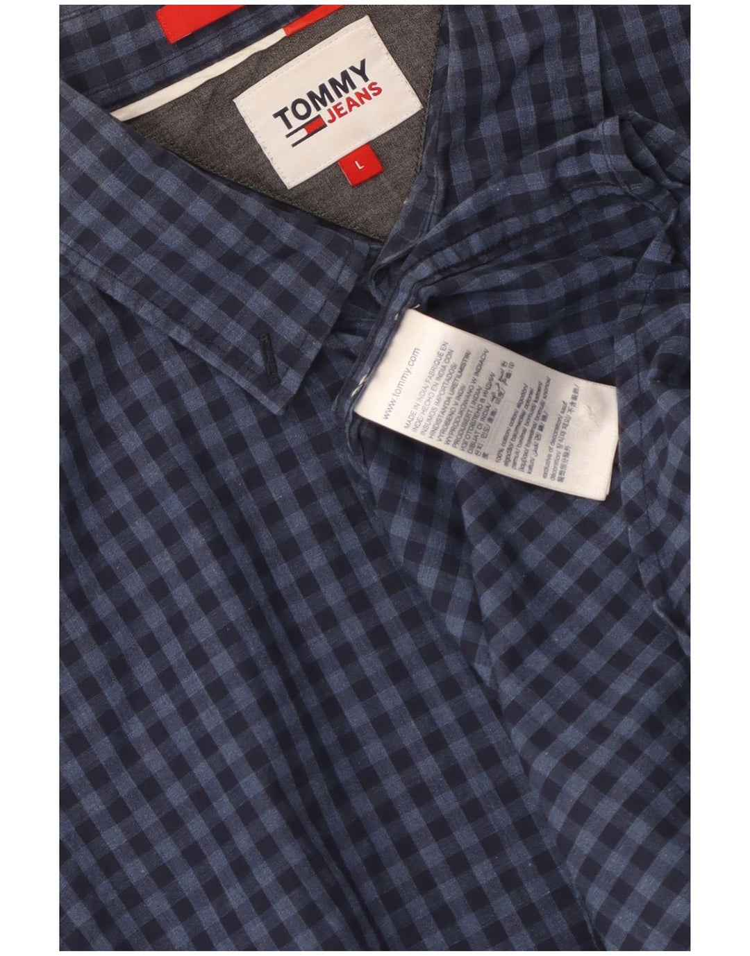 Tommy Hilfiger Mens Regular Fit Shirt Large Navy Blue Gingham Cotton