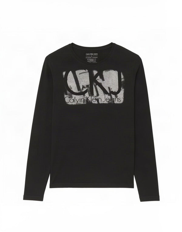 Calvin Klein Jeans Mens Graphic Top Long Sleeve Large Black Cotton