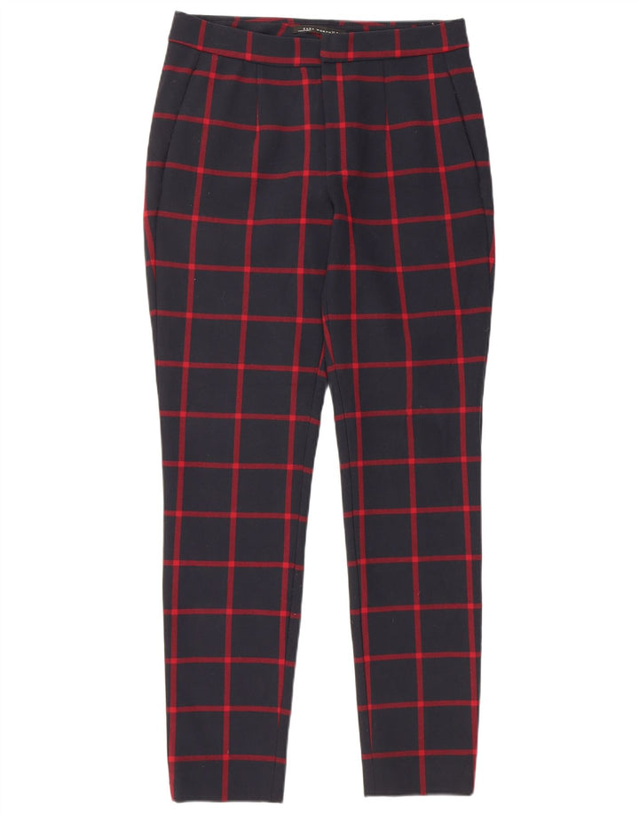 Zara Womens Skinny Chino Trousers Medium W28 L29 Navy Blue Check Polyester