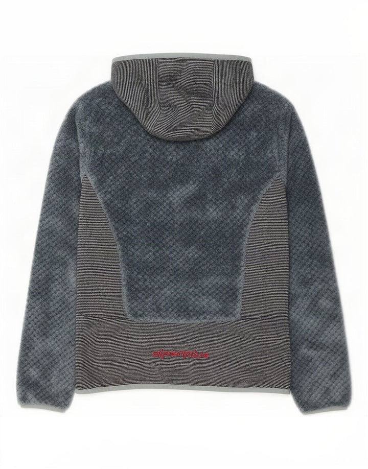 Alpenplus Womens Hooded Fleece Jacket UK 14 Medium Grey Colourblock