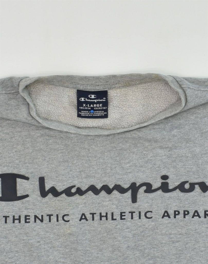 CHAMPION Boys Graphic Sweatshirt Jumper 13-14 Years XL Grey Cotton | Vintage Champion | Thrift | Second-Hand Champion | Used Clothing | Messina Hembry 