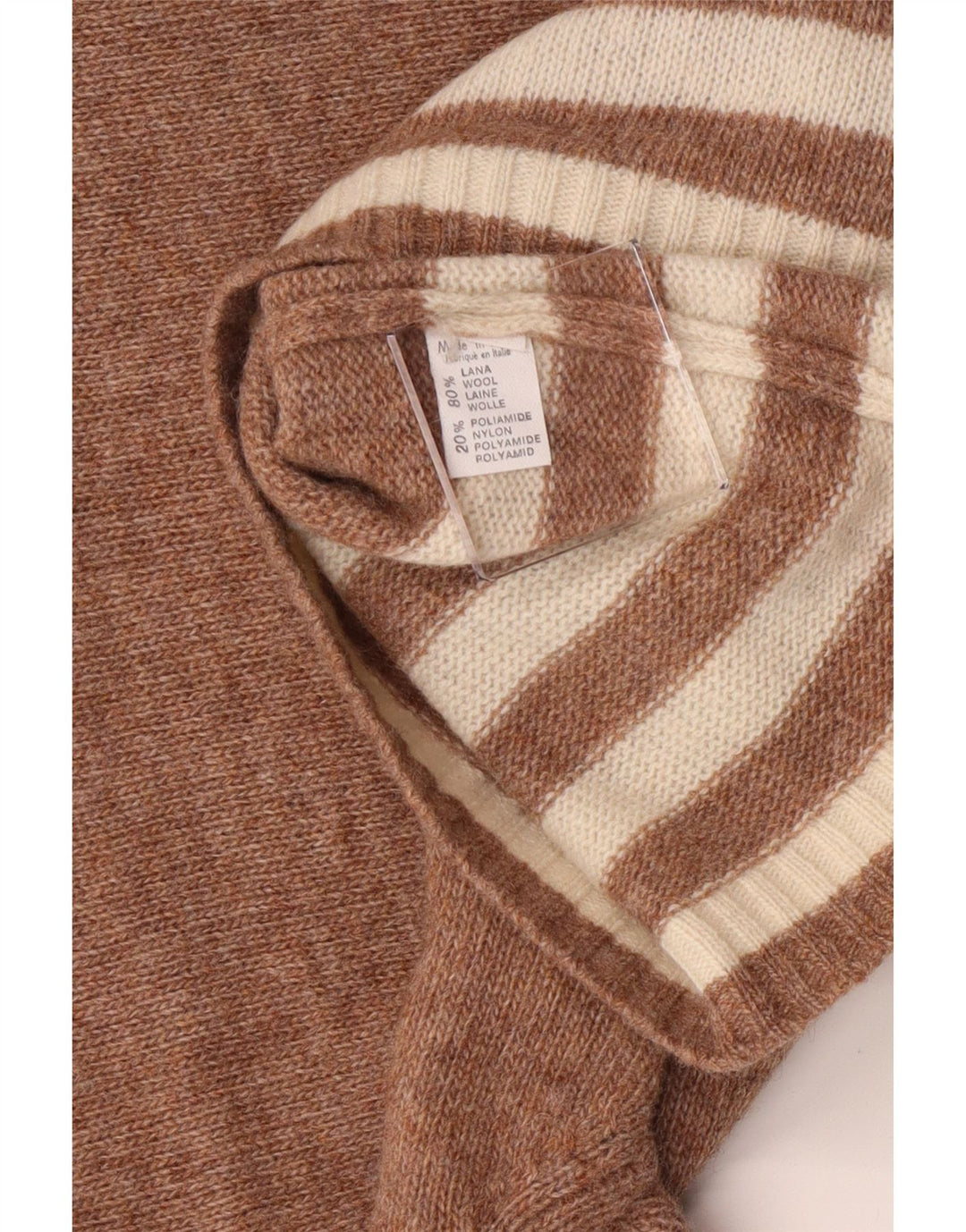 Vintage Womens Longline Roll Neck Jumper Sweater UK 14 Medium Brown Striped