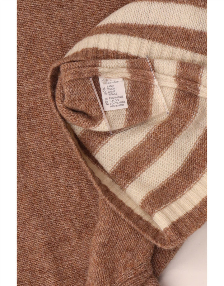 Vintage Womens Longline Roll Neck Jumper Sweater UK 14 Medium Brown Striped
