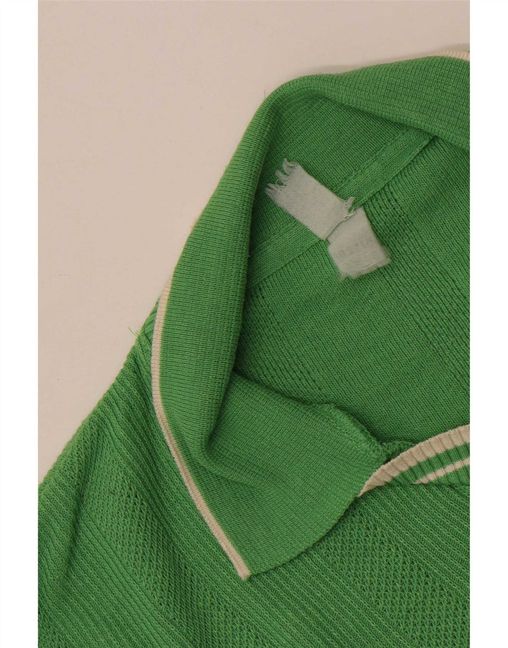 Vintage Mens Short Sleeve Polo Neck Jumper Sweater Medium Green