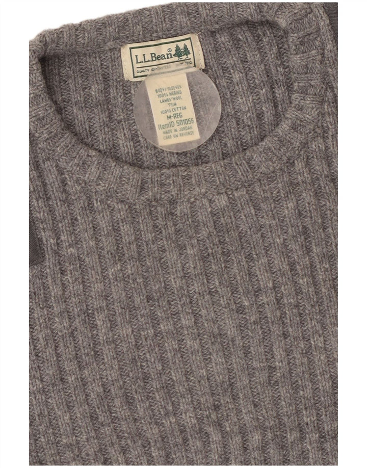 L.L.BEAN Womens Crew Neck Jumper Sweater UK 12 Medium Grey Cotton