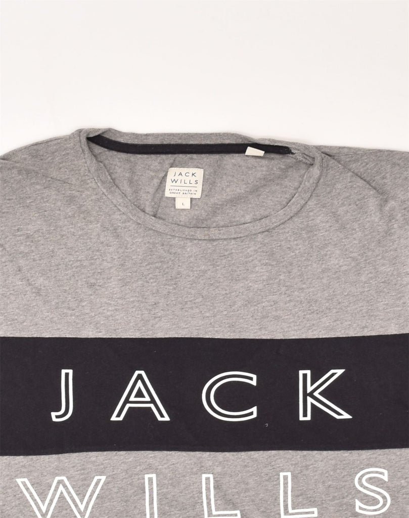 JACK WILLS Mens Graphic T-Shirt Top Large Grey Colourblock Cotton | Vintage Jack Wills | Thrift | Second-Hand Jack Wills | Used Clothing | Messina Hembry 