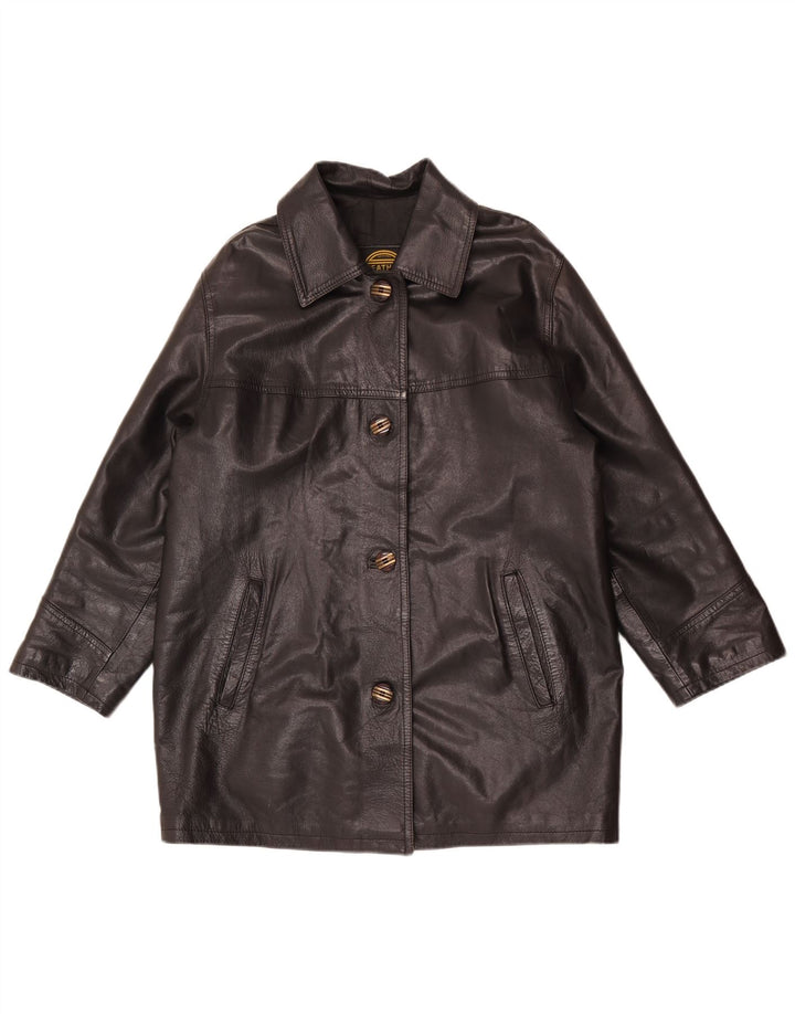 Vintage Womens Relaxed Fit Leather Coat EU 36 Small Black