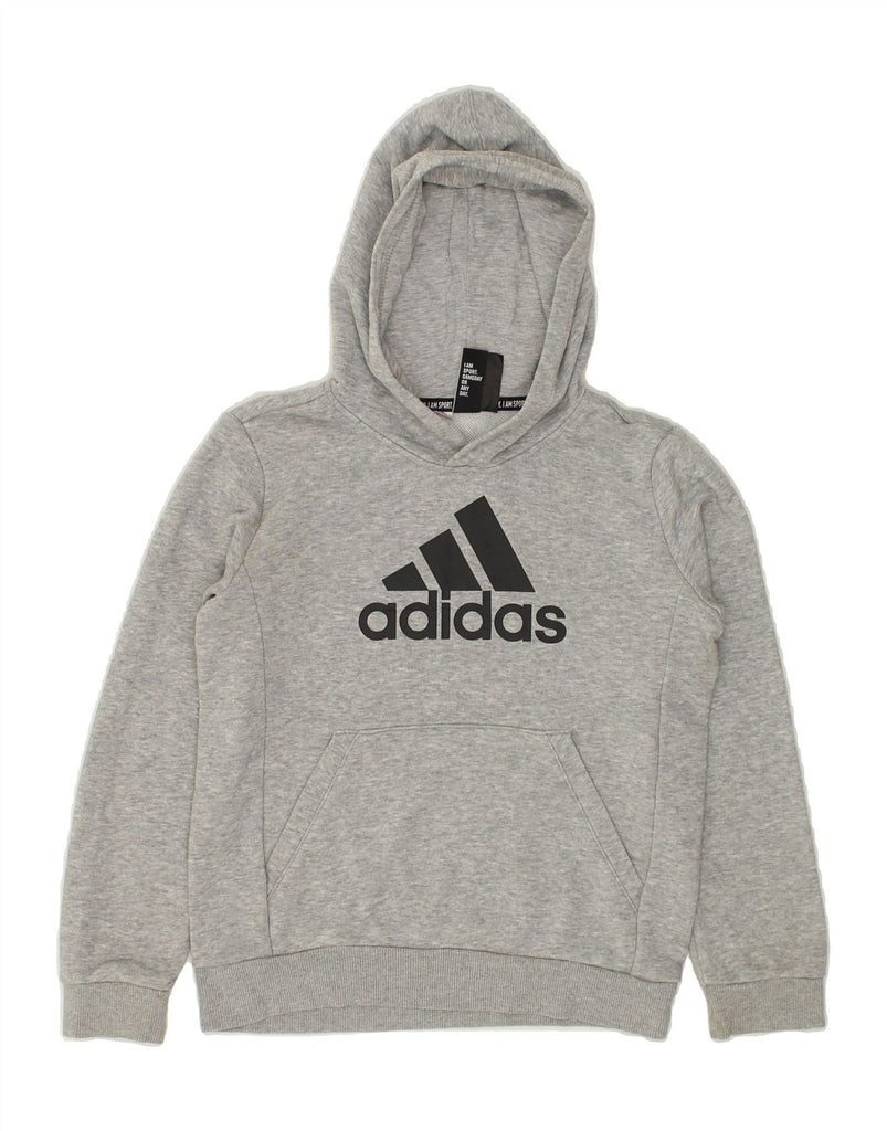 ADIDAS Boys Graphic Hoodie Jumper 9-10 Years Grey Vintage Adidas and Second-Hand Adidas from Messina Hembry 