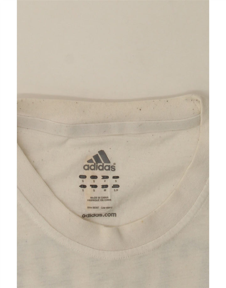 ADIDAS Mens Warriors Graphic T-Shirt Top Small White Vintage Adidas and Second-Hand Adidas from Messina Hembry 