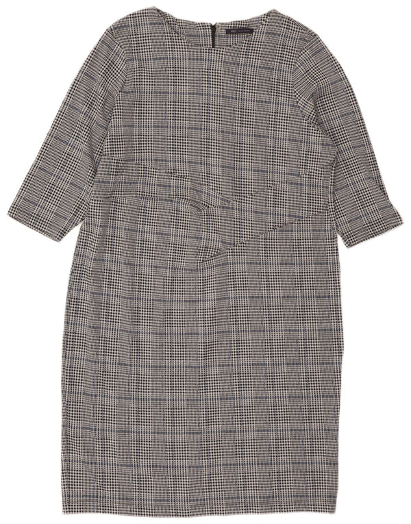 Marks & Spencer Womens 3/4 Sleeve Shift Dress UK 22 3XL Grey Check