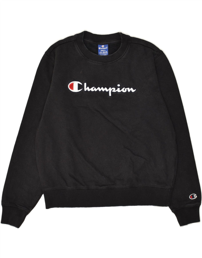 CHAMPION Womens Graphic Sweatshirt Jumper UK 10 Small Black Cotton | Vintage Champion | Thrift | Second-Hand Champion | Used Clothing | Messina Hembry 