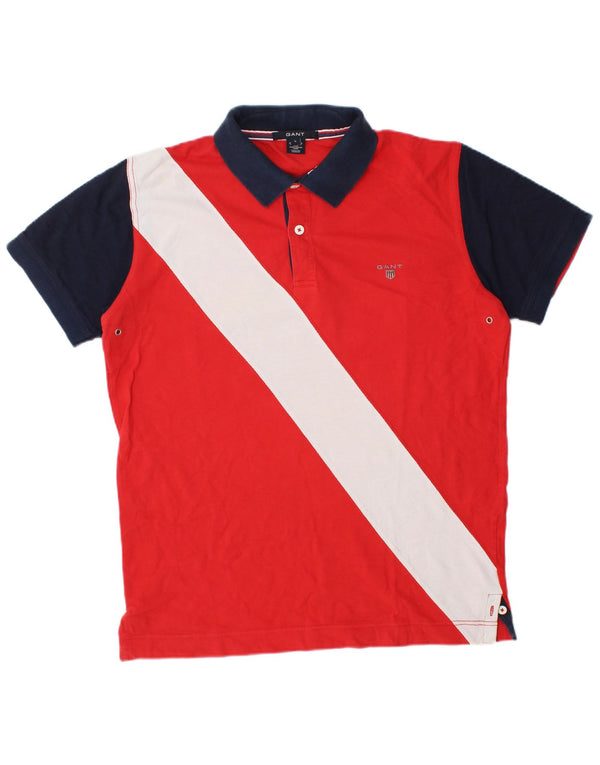 Gant Mens Polo Shirt Large Red Colourblock Cotton