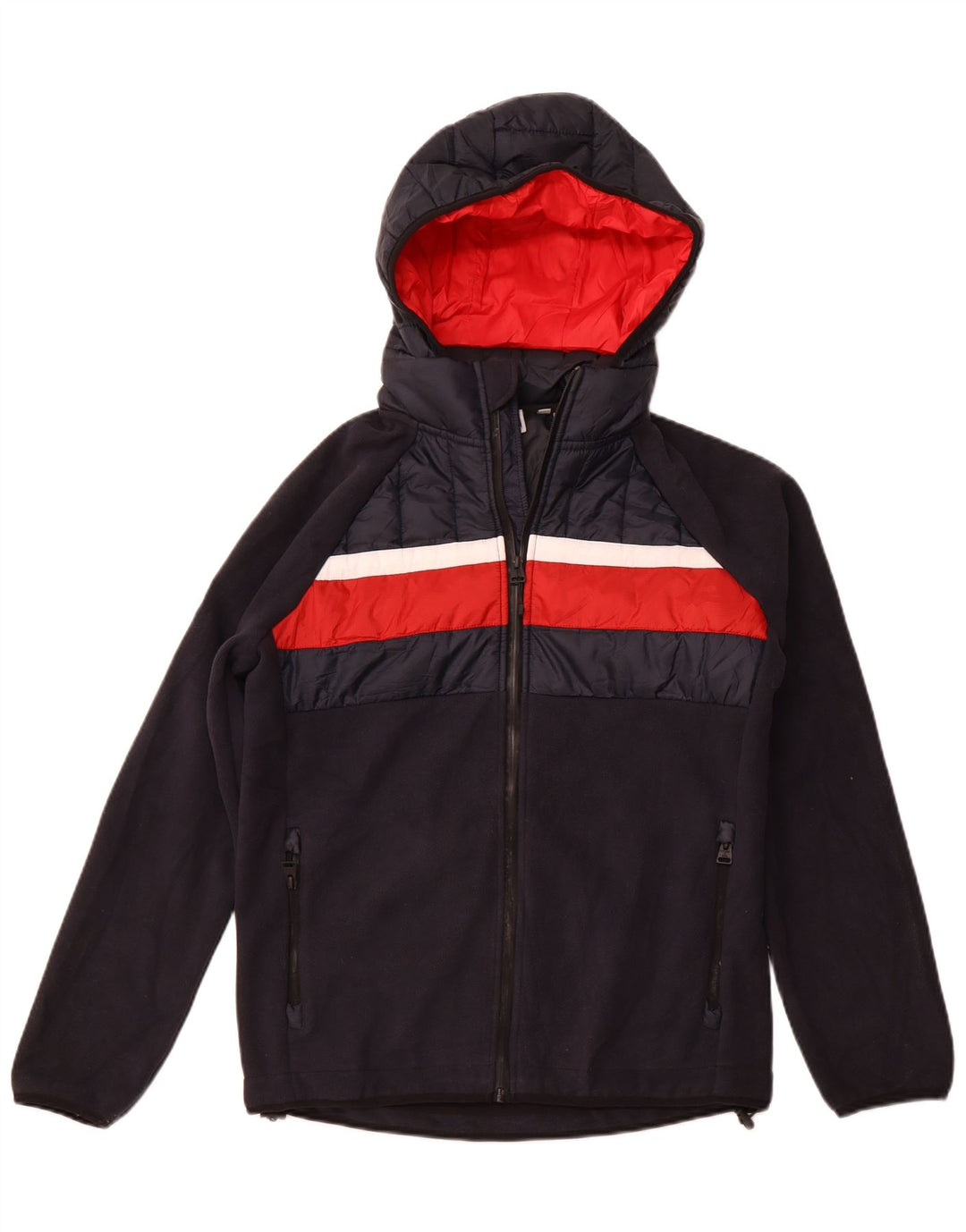 SUPERDRY Mens Hooded Bomber Jacket UK 38 Medium Navy Blue Colourblock