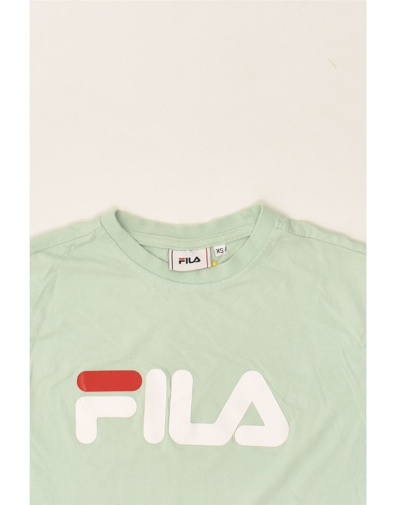 FILA Womens Graphic T-Shirt Top UK 6 XS Green Cotton | Vintage Fila | Thrift | Second-Hand Fila | Used Clothing | Messina Hembry 