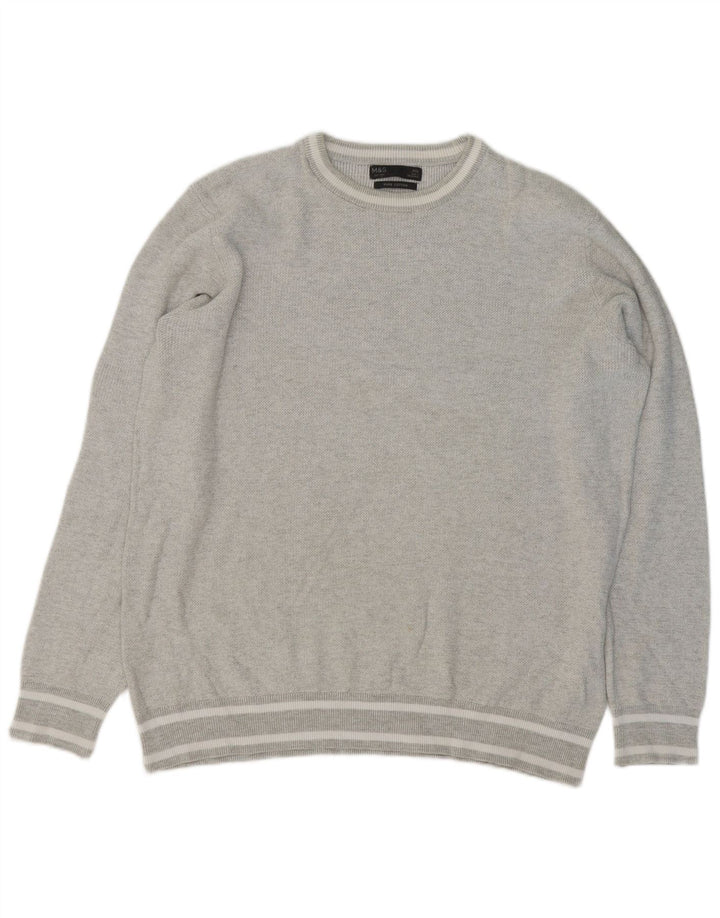 Marks & Spencer Mens Crew Neck Jumper Sweater 2XL Grey Cotton