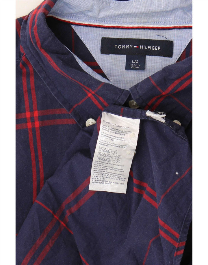 Tommy Hilfiger Mens Shirt Large Navy Blue Check Cotton