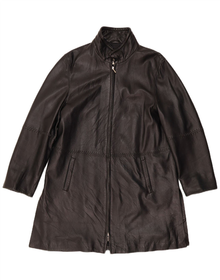 Vintage Womens Leather Coat UK 12 Medium Black Leather