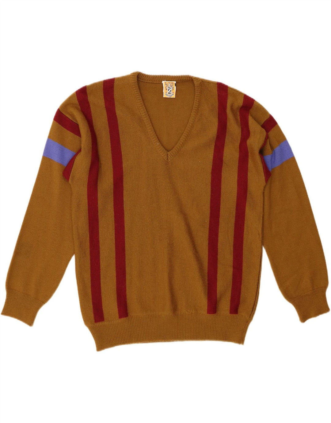 4 CASTELLA Mens V-Neck Jumper Sweater IT 50 Medium Brown Striped Wool