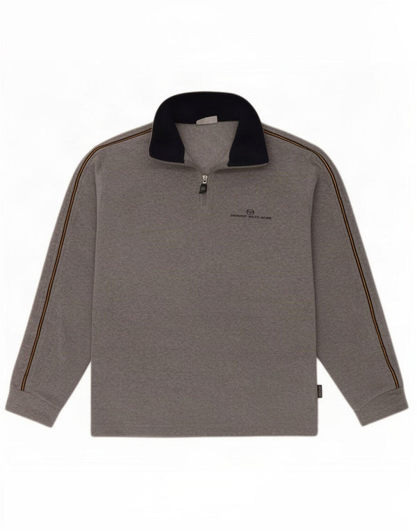 Sergio Tacchini Mens Zip Neck Fleece Jumper Large Grey Colourblock
