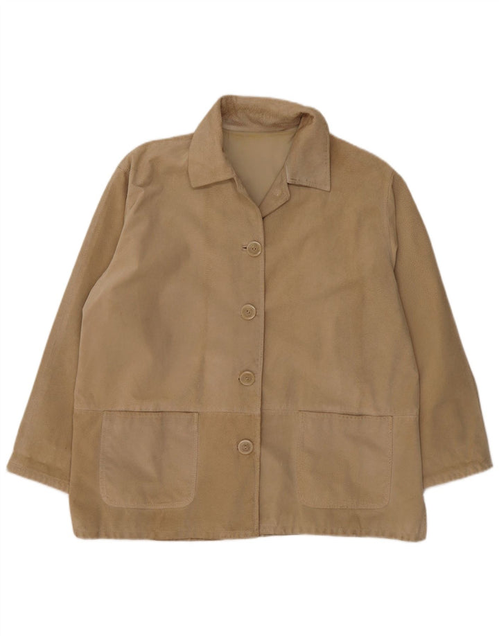 Vintage Womens Oversized Suede Jacket EU 42 Large Beige Leather