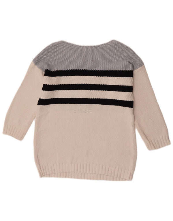 Hobbs Womens 3/4 Sleeve Boat Neck Jumper Sweater UK 10 Small White Striped