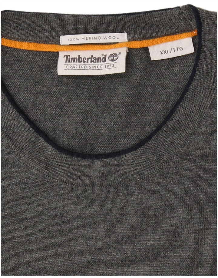 TIMBERLAND Mens Crew Neck Jumper Sweater 2XL Grey Merino Wool