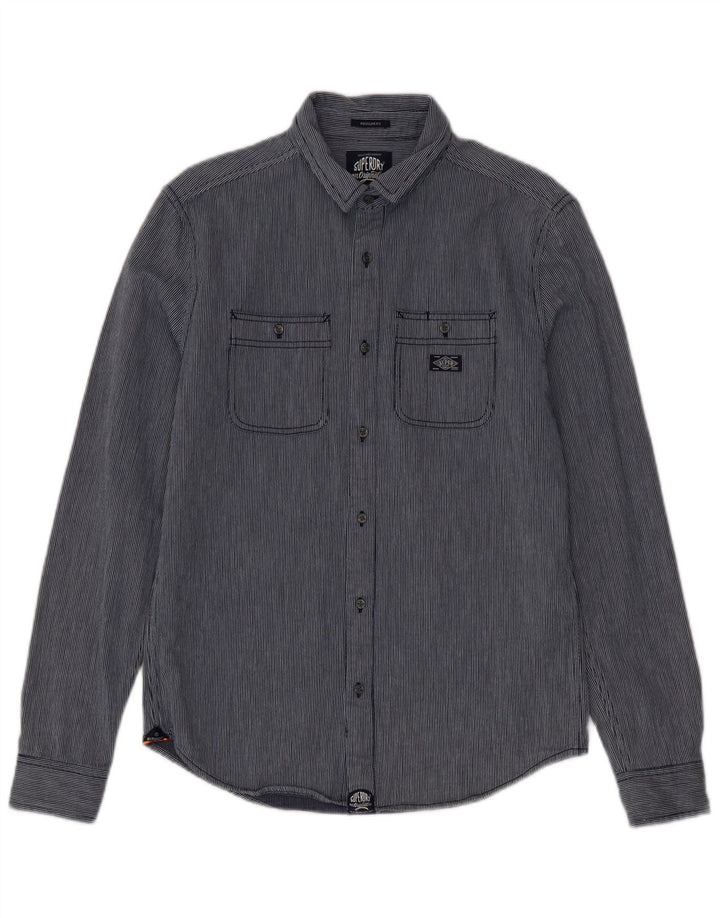 Superdry Mens Regular Fit Shirt Medium Navy Blue Pinstripe Cotton
