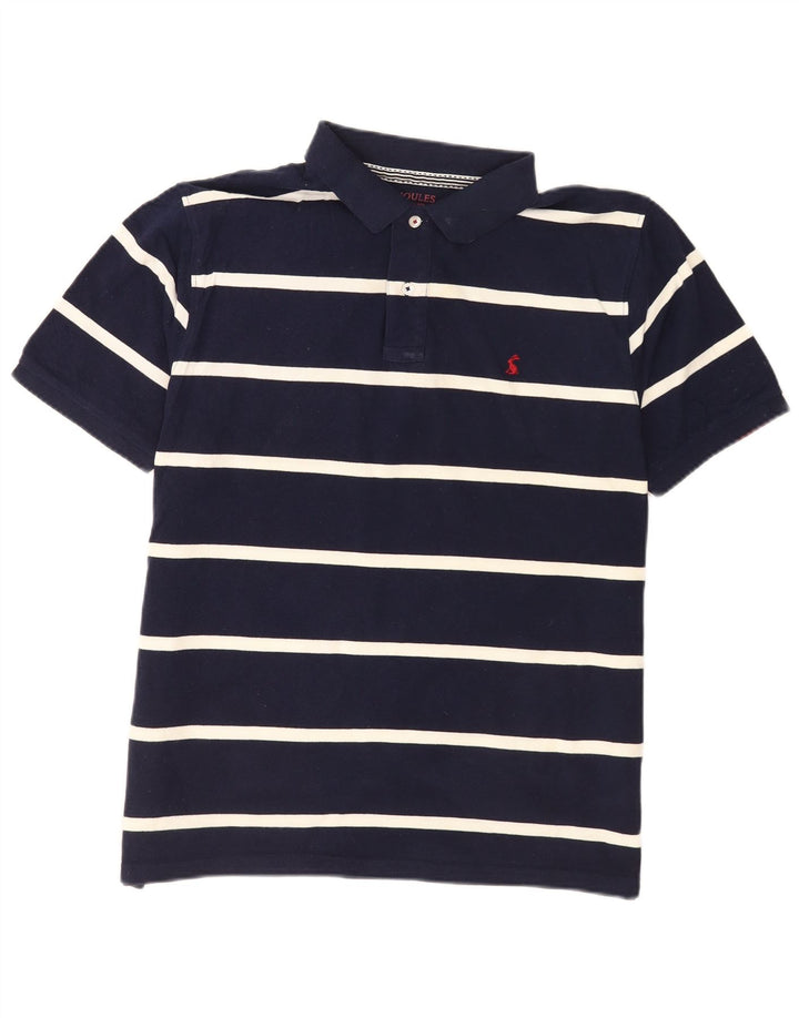 Joules Mens Polo Shirt Large Navy Blue Striped Cotton