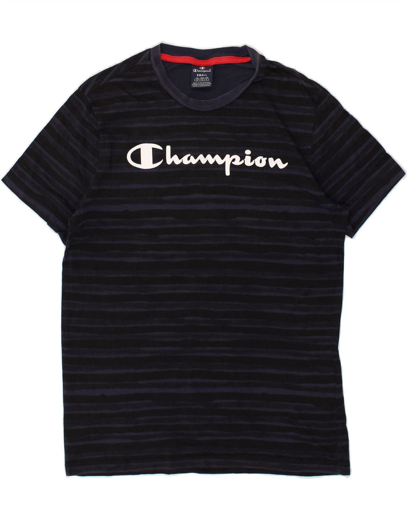 CHAMPION Mens Graphic T-Shirt Top Small Navy Blue Striped Cotton | Vintage Champion | Thrift | Second-Hand Champion | Used Clothing | Messina Hembry 