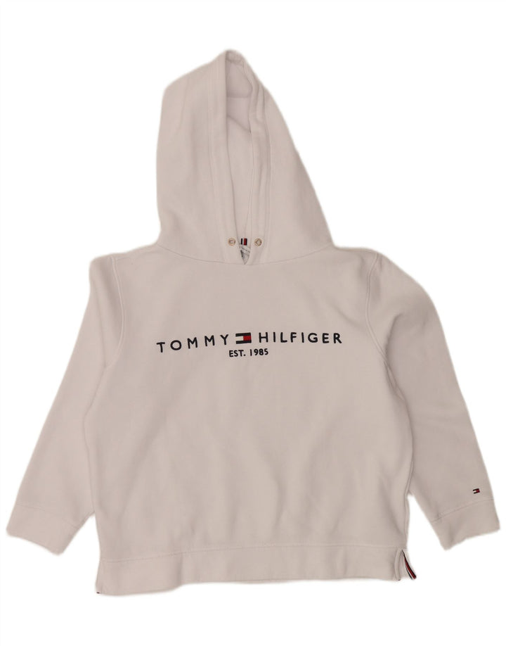 TOMMY HILFIGER Womens Oversized Graphic Hoodie Jumper UK 14 Medium White