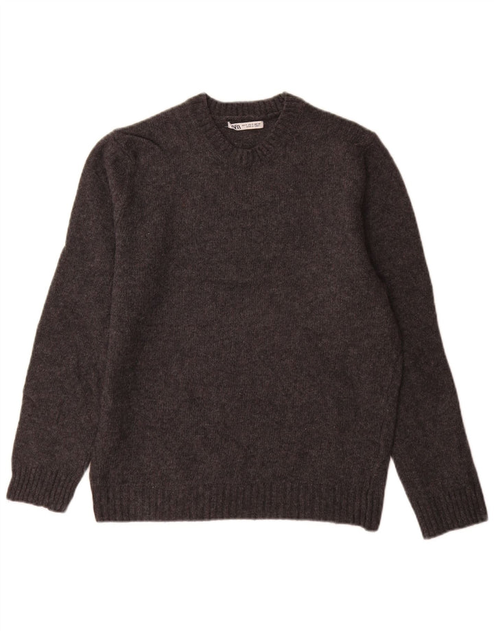 Zara Mens Crew Neck Jumper Sweater Small Grey Wool