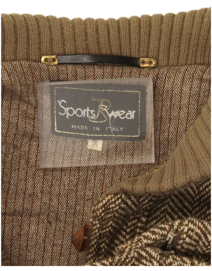 Radici Mens Knit Bomber Jacket IT 50 Large Khaki Herringbone