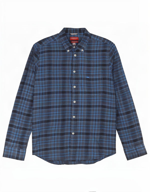 Carrera Mens Regular Fit Flannel Shirt Large Navy Blue Check Cotton