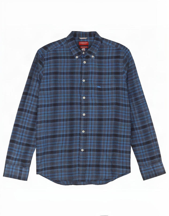 Carrera Mens Regular Fit Flannel Shirt Large Navy Blue Check Cotton