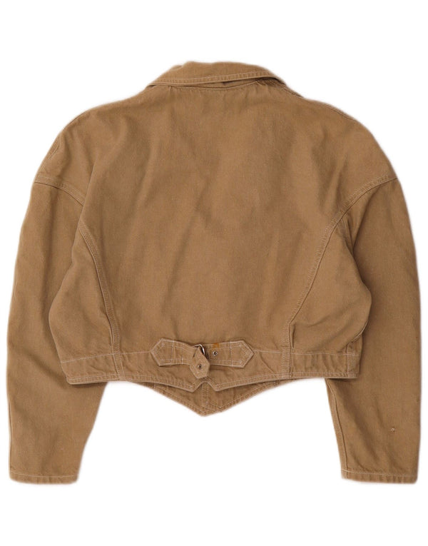 Vintage Womens Crop Denim Jacket UK 14 Medium Brown Cotton