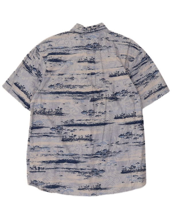 Columbia Mens Abstract Pattern Short Sleeve Shirt Medium Blue Cotton