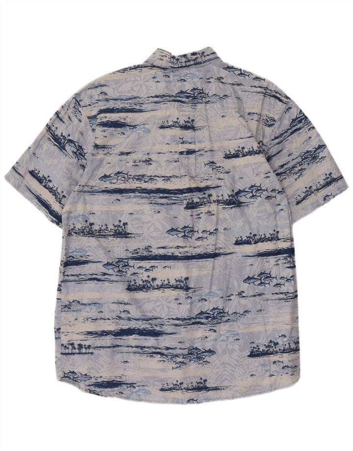 Columbia Mens Abstract Pattern Short Sleeve Shirt Medium Blue Cotton
