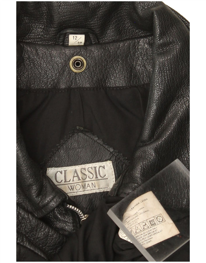 CLASSIC Womens Leather Jacket UK 12 Medium Black Leather