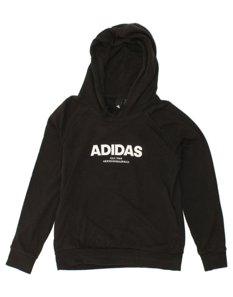 ADIDAS Womens Graphic Hoodie Jumper UK 12/14 Medium Black Cotton Vintage Adidas and Second-Hand Adidas from Messina Hembry 