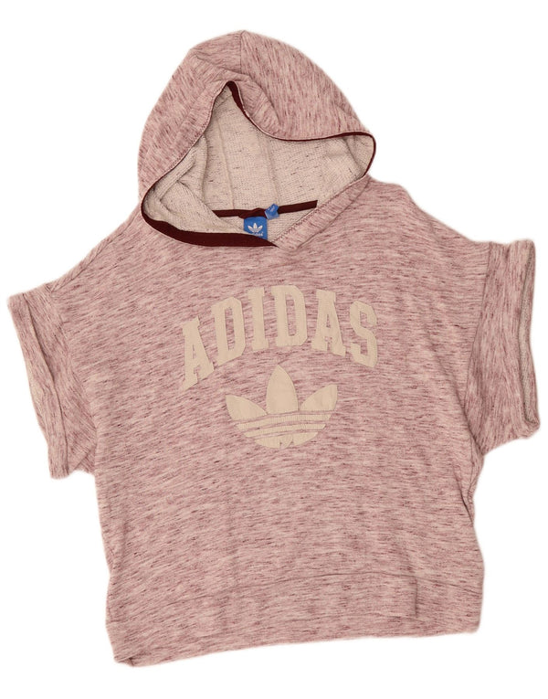 ADIDAS Womens Oversized Short Sleeve Hoodie Jumper UK 8 Small Burgundy