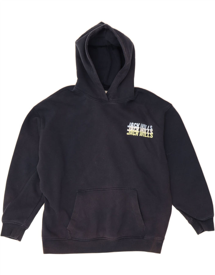 JACK WILLS Womens Oversized Graphic Hoodie Jumper UK 12 Medium  Navy Blue Vintage Jack Wills and Second-Hand Jack Wills from Messina Hembry 