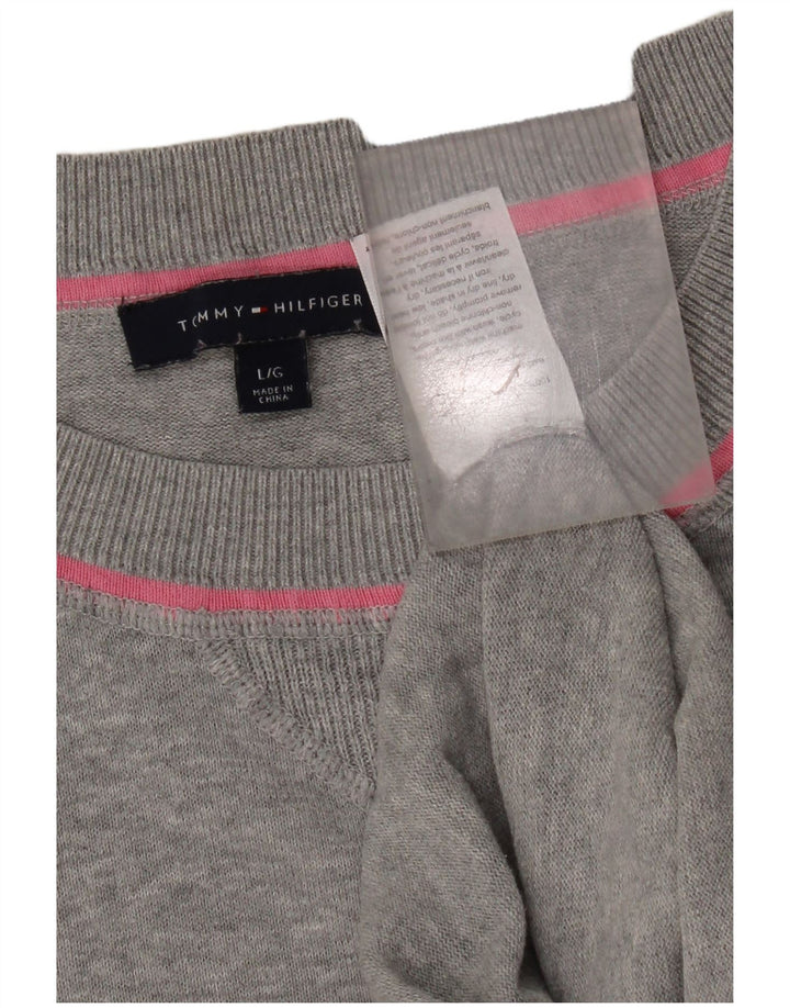 Tommy Hilfiger Womens Oversized Crew Neck Jumper Sweater UK 16 Large Grey